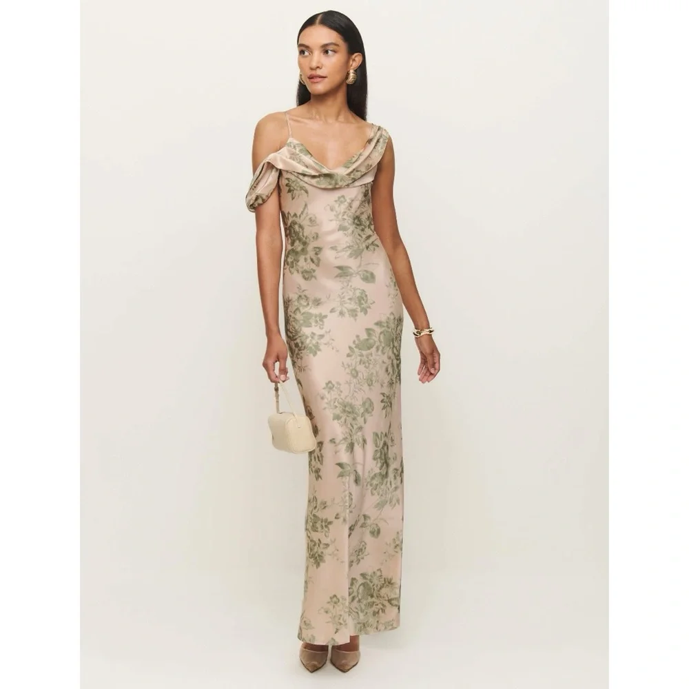 NEW Reformation Ronda Silk Maxi Dress Gown (Sz 8) Cowl Neck Symphonic Floral - Picture 2 of 16